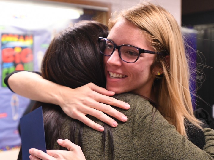 Brownsburg 2017 Kristen Lents hugs student