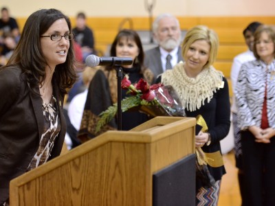 Erin Hodges congratulated by Educators