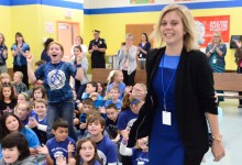 Erin Quinlan cheered by students