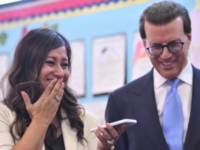 Katherine Shaw calls mother with Lowell Milken