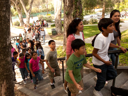 Students at Solano Avenue Elementary School in Los Angeles come to see their friends’ production of ‘Ralph Lazo: An Unsung Hero in History,’ a play about a teenager who lived in the area in the 1940s and who volunteered to join his Japanese and Japanese-American friends when they were forced into internment camps.