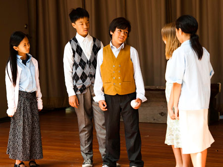 Students portray civil rights activist Ralph Lazo and his classmates in their play ‘Ralph Lazo: An Unsung Hero in History.’