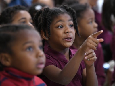 2018 Cambridge Banneker students watch assembly