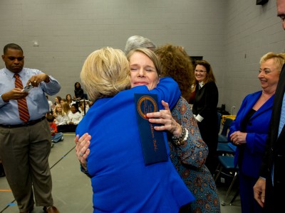 Allison Ruhl hug from First Lady Deborah Bryant