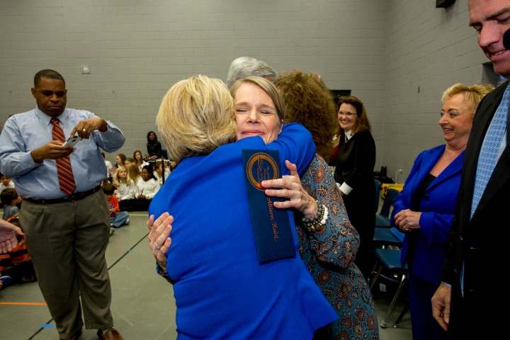 Allison Ruhl hug from First Lady Deborah Bryant