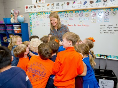 Allison Ruhl with excited students