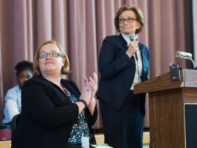 Allyson Vitato applauds students