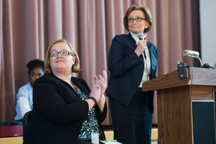 Allyson Vitato applauds students