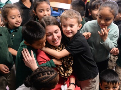 Amanda Raupe with students