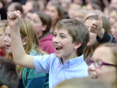 Angela Harvala students cheer