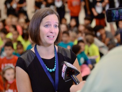 Angie Sigmon talks to media