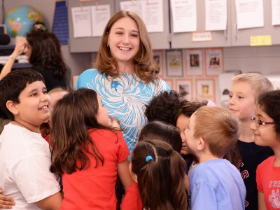 Angie Wytovich hugs students