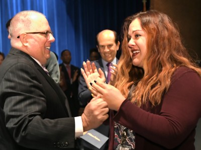 Annapolis 2017 Larry Hogan congratulates Allison Felton