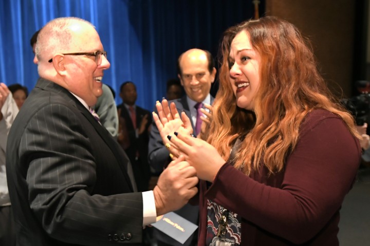 Annapolis 2017 Larry Hogan congratulates Allison Felton