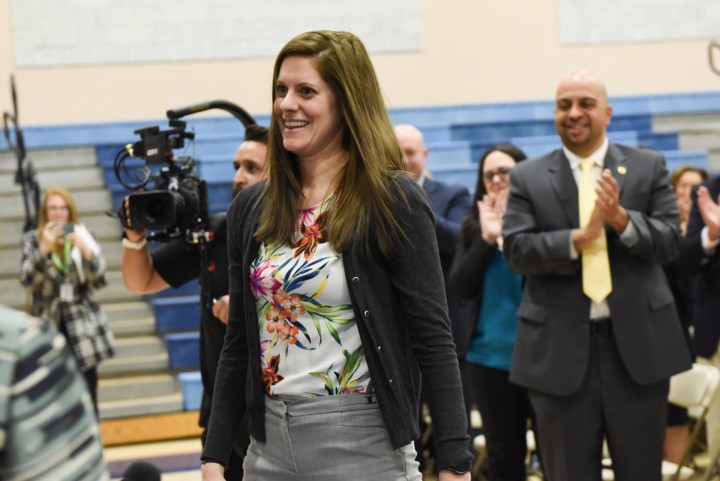 Ansonia Laura Baker Coronis walks to front