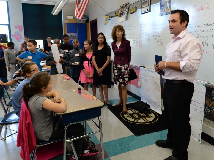 Anthony Petrelis in class with Jane Foley and students