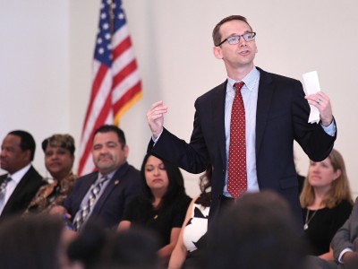 Arlington 2017 Texas commissioner Mike Morath with dignitaries