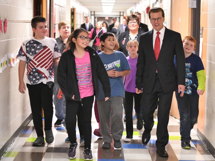 Berryton 2018 Lowell Milken walks to classroom