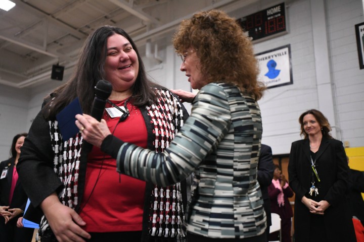 Bessemer 2017 Jane Foley congratulates Meghan LeFevers