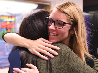 Brownsburg 2017 Kristen Lents hugs student