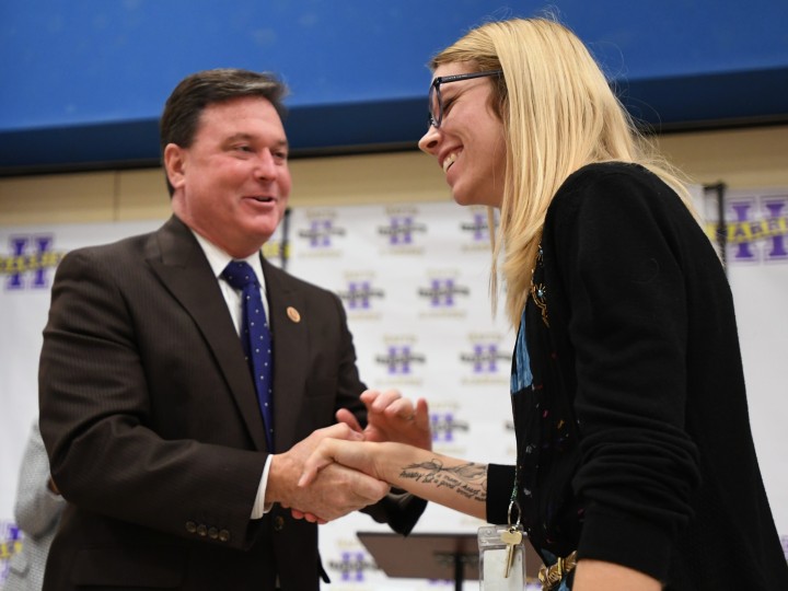 Brownsburg 2017 Todd Rokita congratulates Kristen Lents