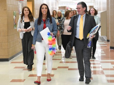 Camelot Camrin Vaux walks to classroom