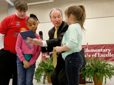 Carman McBride Tony Wood and students