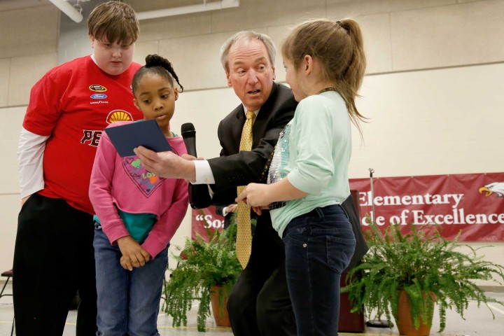 Carman McBride Tony Wood and students