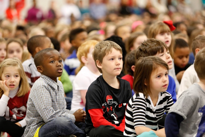 Carman McBride students in packed assembly