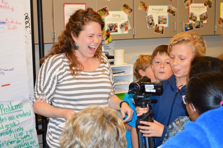 Carman McBride surprised by students pinning