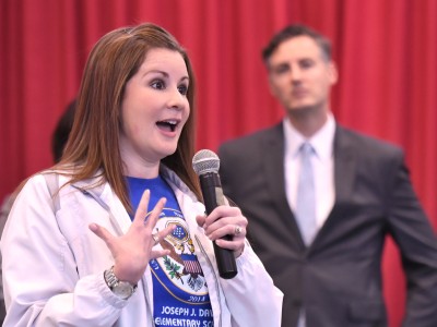 Catherine Randall addresses assembly