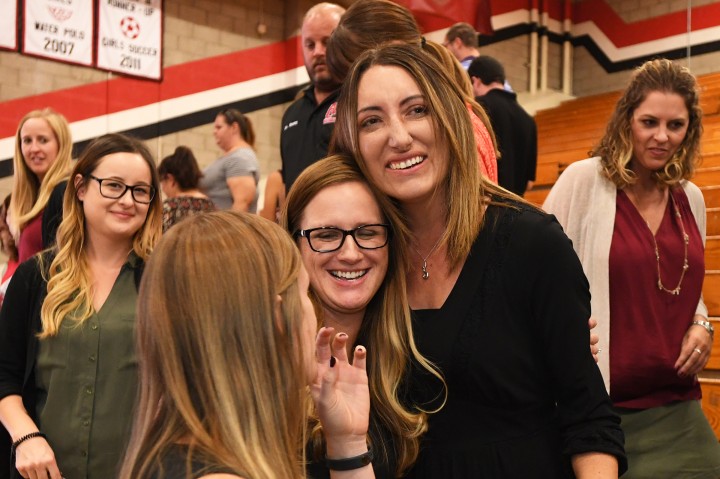 Chino Hills 2017 Alexis King hug with students