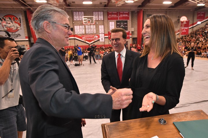 Chino Hills 2017 Tom Torlakson Lowell Milken congratulate Alexis King