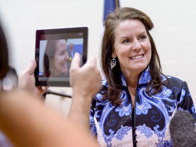 Christal Bookhamer talks to media