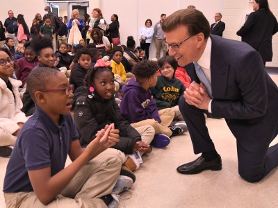 Cohn Lowell Milken students before assembly