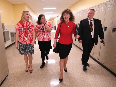 Coventry 2017 Lauren Hopkins Jane Foley walk to classroom
