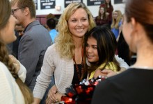Derryberry gets hugs from students