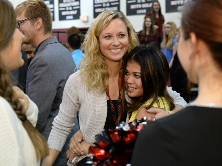 Derryberry gets hugs from students