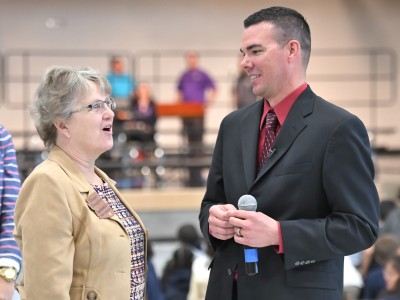 Diane Douglas congratulates Timothy Thomas Rogers Ranch