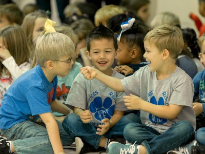 Double Churches students imitating reporters