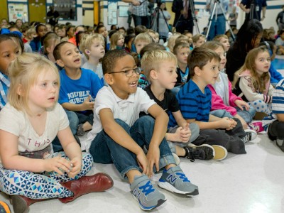 Double Churches students watch assembly