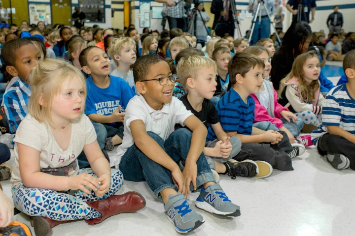 Double Churches students watch assembly