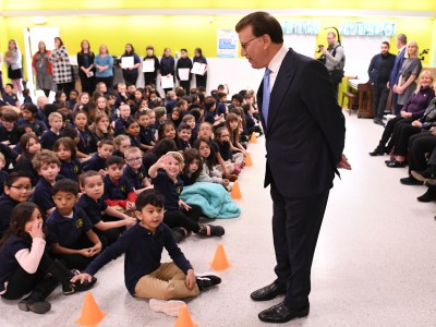 Dunn Lowell Milken students before assembly