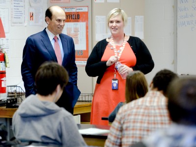 Elizabeth Galinis and Mike Milken in classroom