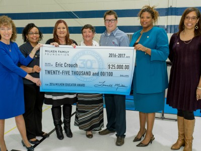 Eric Crouch check with veteran Milken Educators