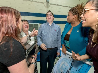 Eric Crouch laughs with colleagues