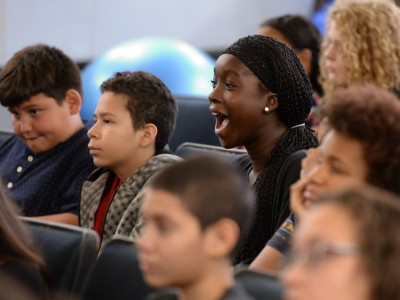 Excited kids at Samuel Slater Junior High