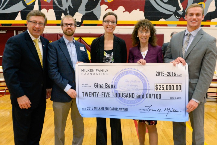 Gina Benz SD Milken Award with check