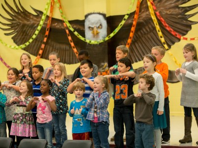 Horizon Elementary students perform song