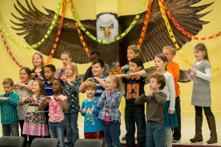 Horizon Elementary students perform song